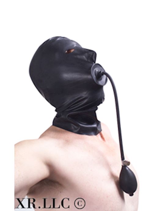 Rubber Hood With Built-in Inflatable Gag
