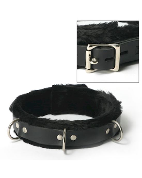 Strict Leather Narrow Fur Lined Locking Collar
