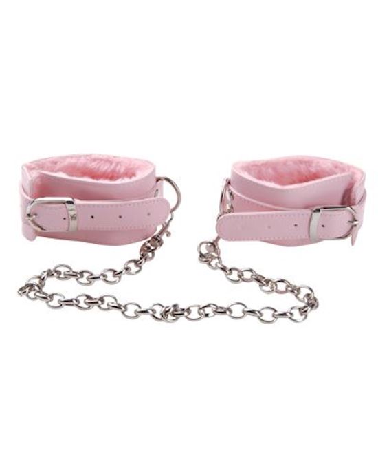 Grrl Toyz Pink Plush Ankle Cuffs With Chain
