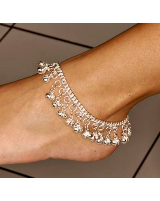 Silver Tone Anklet With Bells