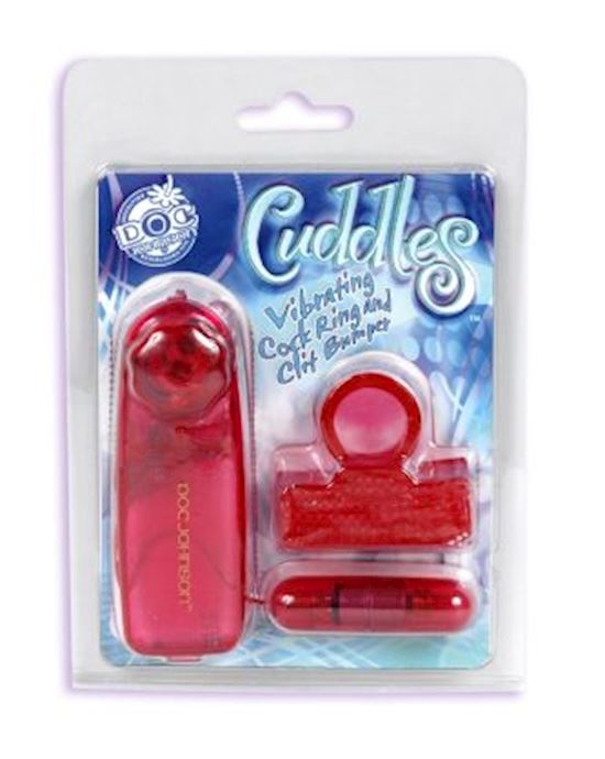 Cuddles Red Vibrating Cock Ring And Clit Bumper
