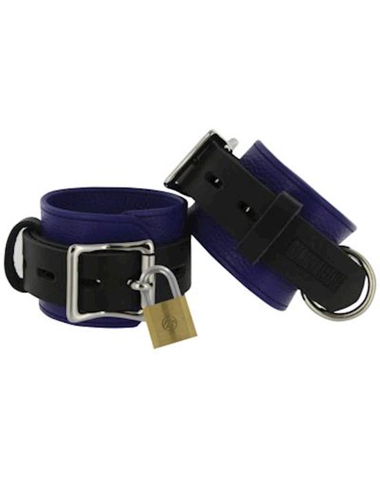 Strict Leather Blue And Black Deluxe Locking Cuffs Wrist