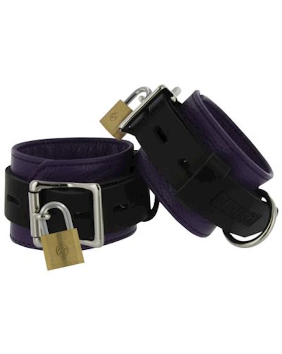 Strict Leather Purple And Black Deluxe Locking Cuffs Ankle