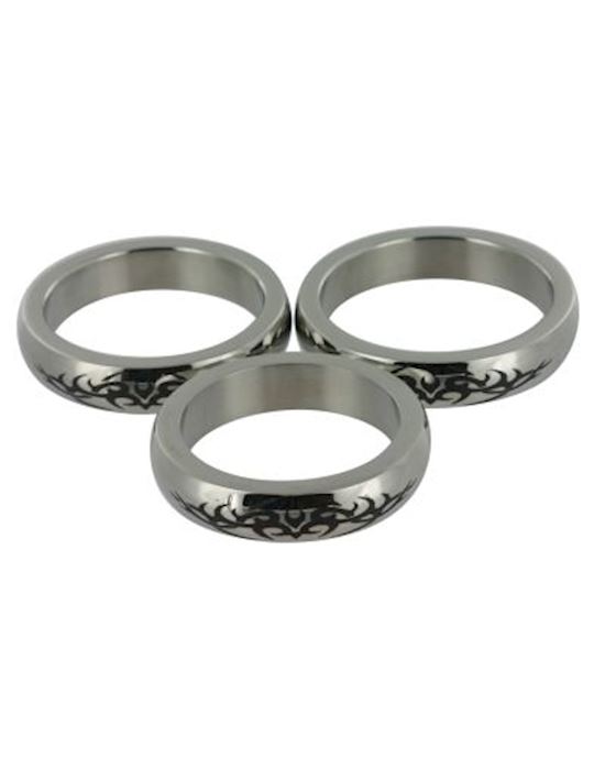 Chrome Stainless Steel Cock Ring With Tribal Design