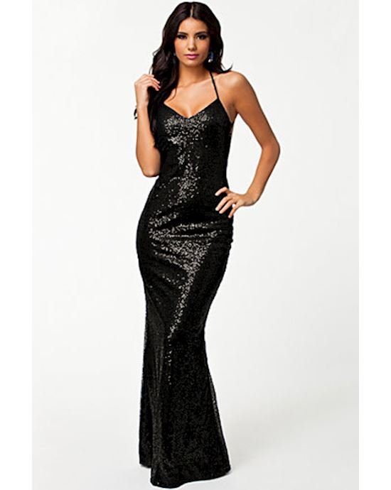 Black All Over Sequin Low Back Gown