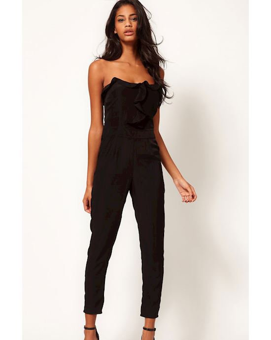 Black Bandeau Jumpsuit With Frill Front
