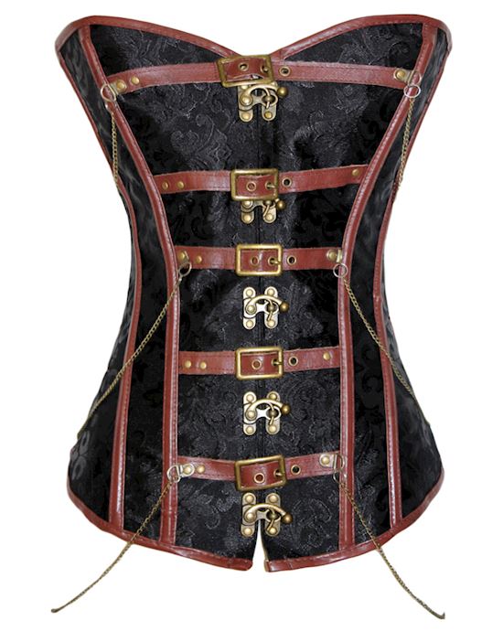 Black Brocade Corset With Leather