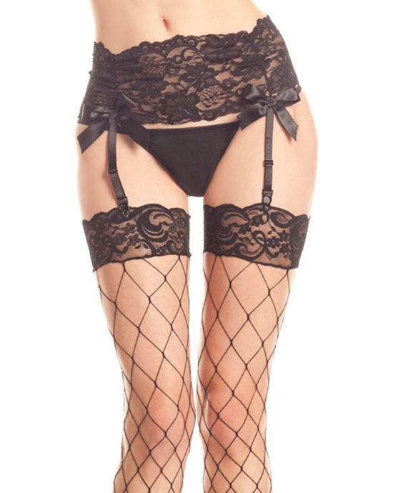 Black Lace Garter Belt With Bow