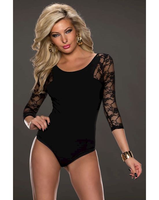Black Lace Sleeves Teddy Lingerie
