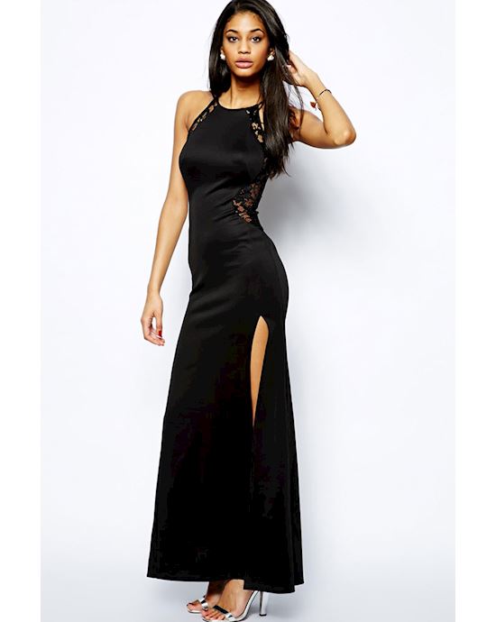 Black Lace Splicing Maxi Evening Dress