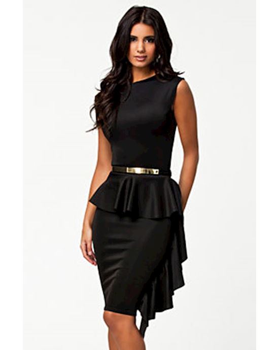 Black One-side Draped Stylish Peplum Dress