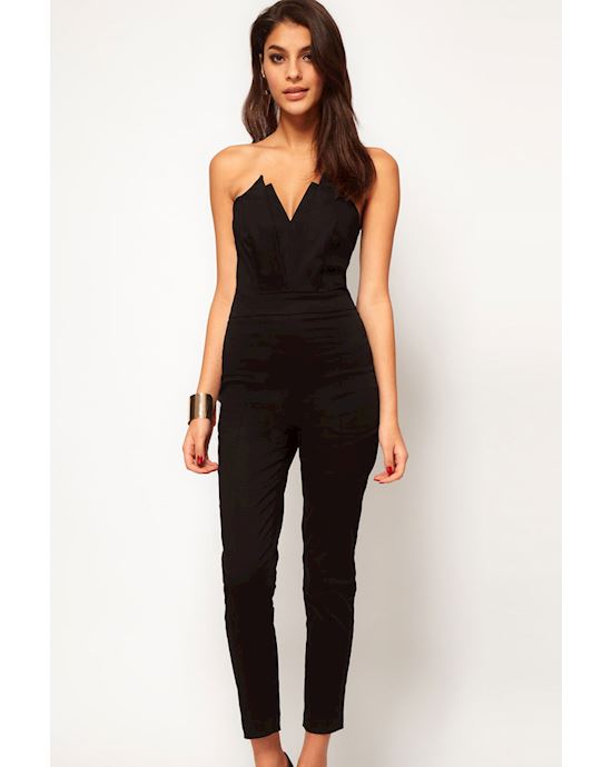 Black Sexy Jumpsuit With Pleated Bust Origami Detail