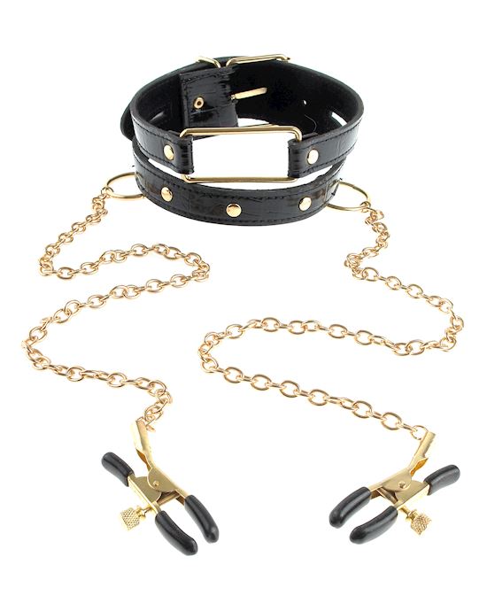 Fetish Fantasy Gold Collar And Nipple Clamps