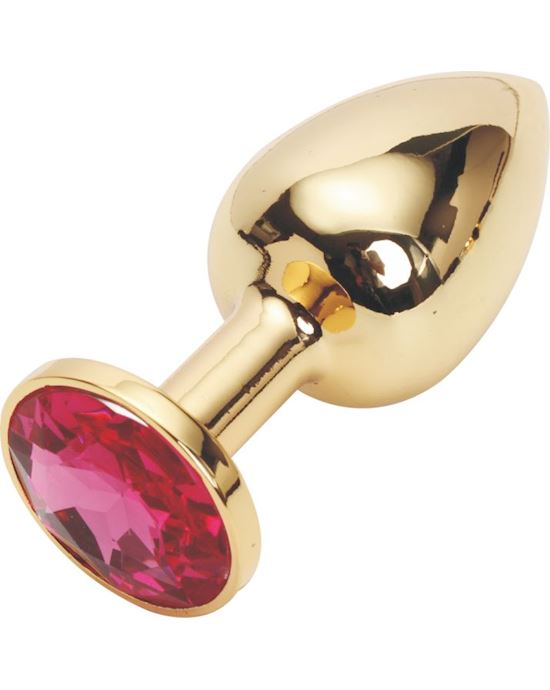 Jewelled Butt Plug- Small Gold Pink