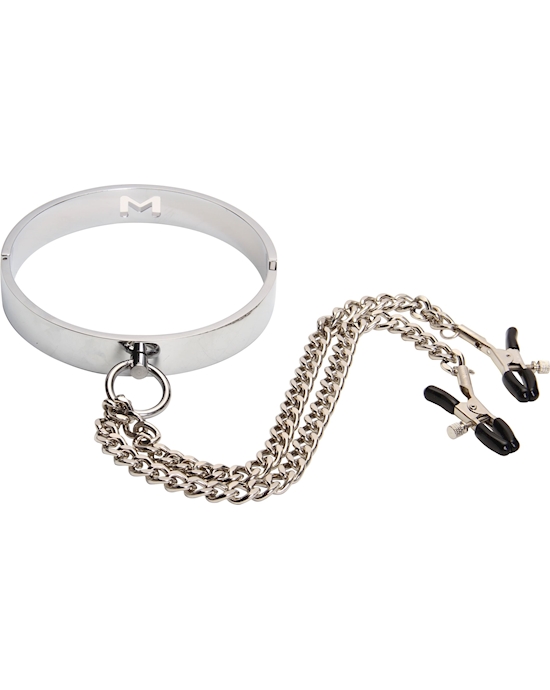 Metal Slave Collar With Nipple Clamps