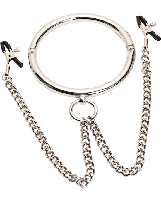 Round Slave Collar With Nipple Clamps