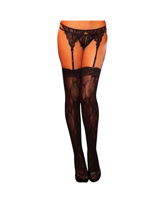 Bow Lace Thigh High W 6 Cm Lace Top-black