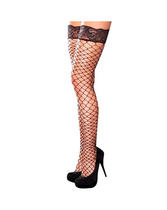 Lace Top Fencenet Thigh High-black
