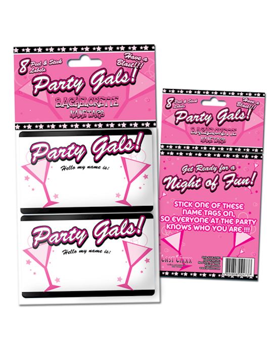 8 Party Gals Name Tag Stickers