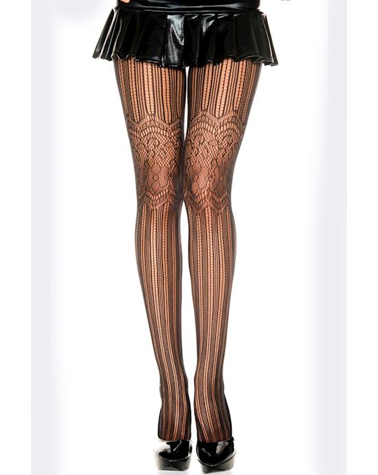 Net And Floral Lace Pantyhose