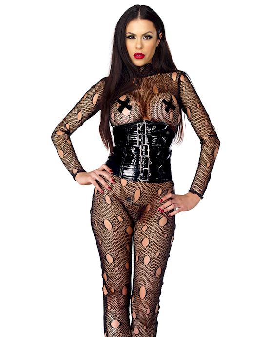 Pain Distressed Fishnet Catsuit