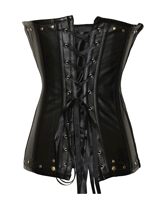 Rock Chick Faux Leather Corset And Thong Set