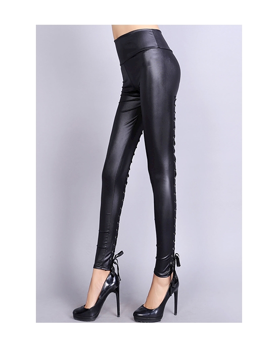 Lace Up Stretch Leather Leggings