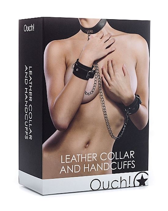 Leather Collar And Handcuffs Black