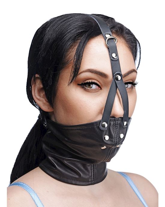 Leather Neck Corset Harness With Stuffer Gag