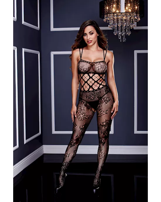 Racerback Double Strap Crotchless Lace Bodystocking O/s