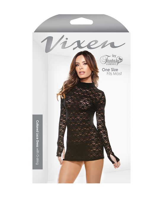 Collared Lace Dress With G-string