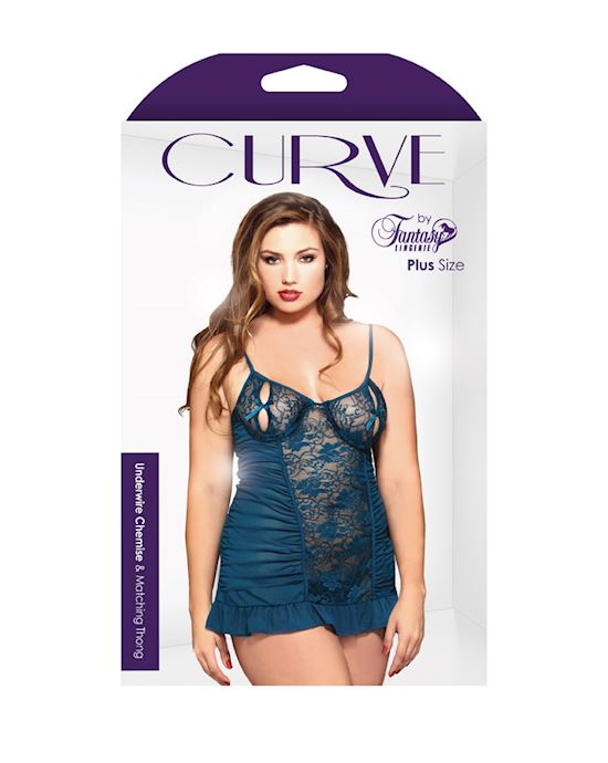 Underwire Split Cup Chemise With Shirred Sides & G-string