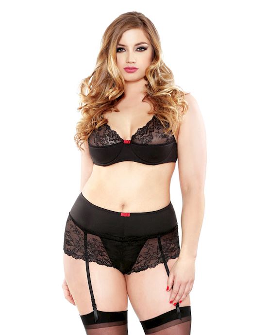 Lace Bra Set With Matching Gartered Crotchless Tap Shorts