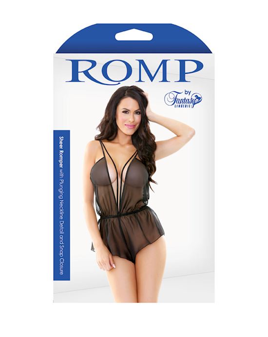 Sheer Romper With Plunging Neckline & Snap Closure