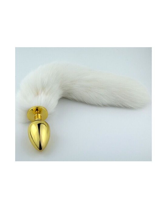 Soft White Tail With Gold Butt Plug