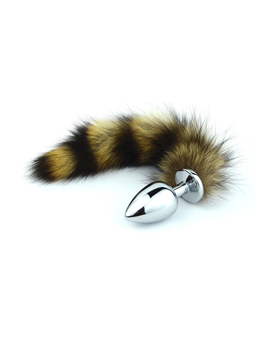 Chrome Butt Plug With Striped Fur Tail