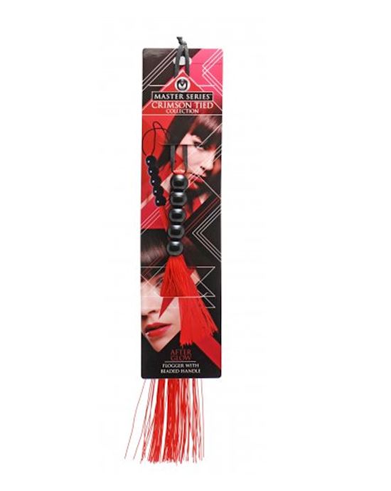 Crimson Rubber Flogger With Beaded Handle