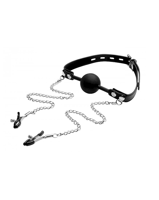 Ball Gag With Nipple Clamps Silicone