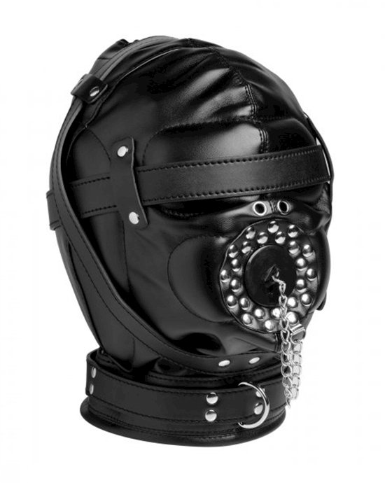 Sensory Deprivation Hood With Open Mouth Gag