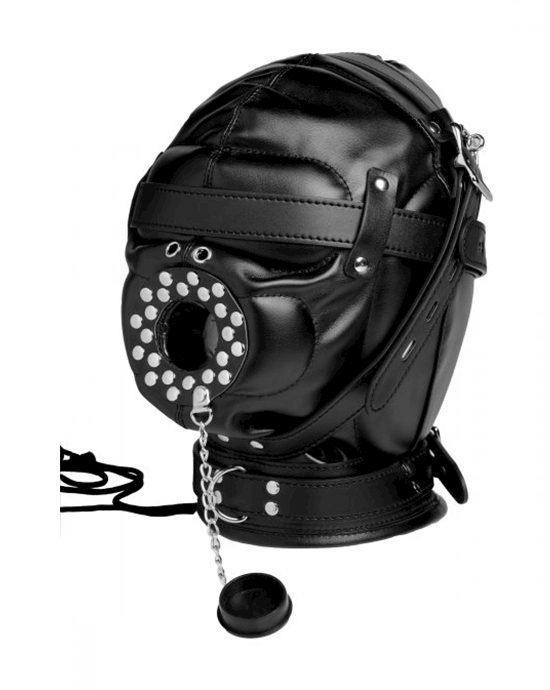 Sensory Deprivation Hood With Open Mouth Gag