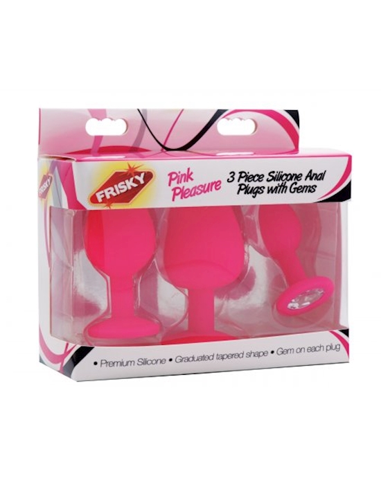 Pink Pleasure 3 Piece Silicone Anal Plugs With Gems