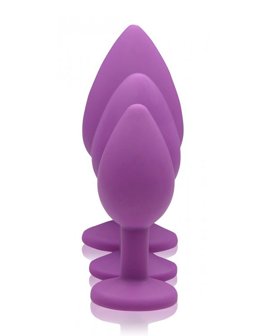 Purple Pleasure 3 Piece Silicone Anal Plug Set With Gems