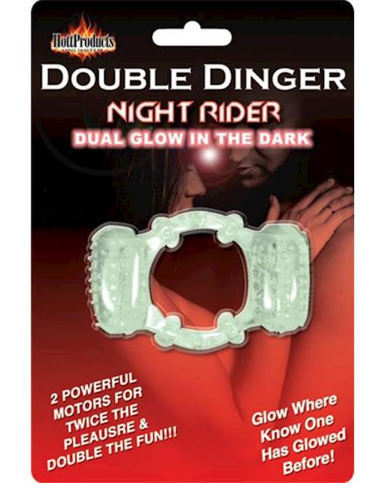 Humm Dinger Night Rider Double Dinger Vibrating Cock Ring Glow In The Dark