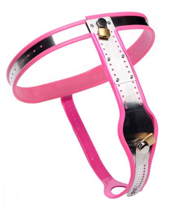 Pink Stainless Steel Adjustable Female Chastity Belt