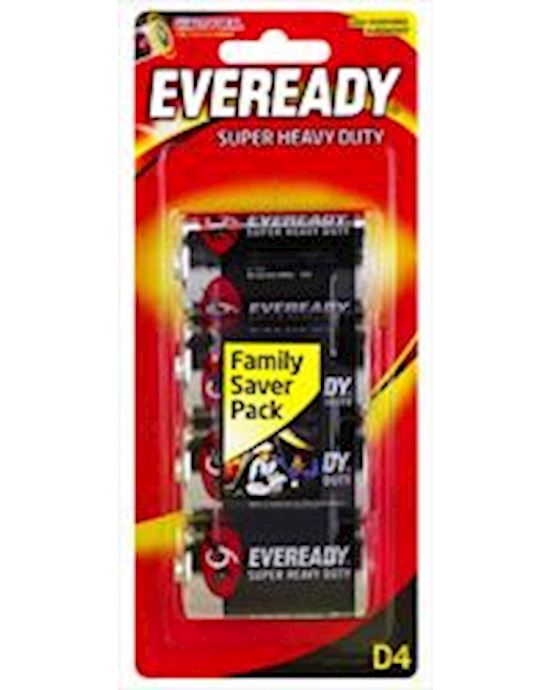 Eveready Super Heavy Duty D Batteries 4 Pack