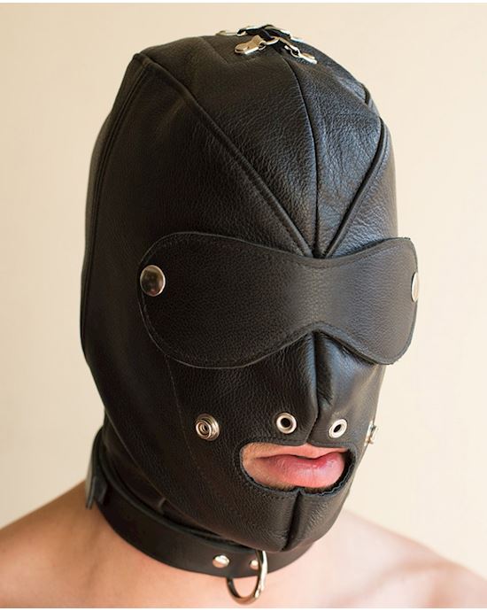 Premium Leather Hood With Gag &blindfold