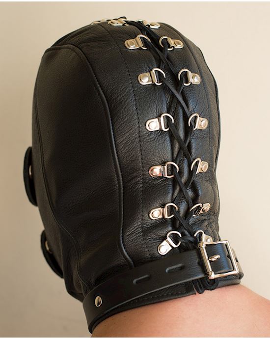 Premium Leather Hood With Gag &blindfold L