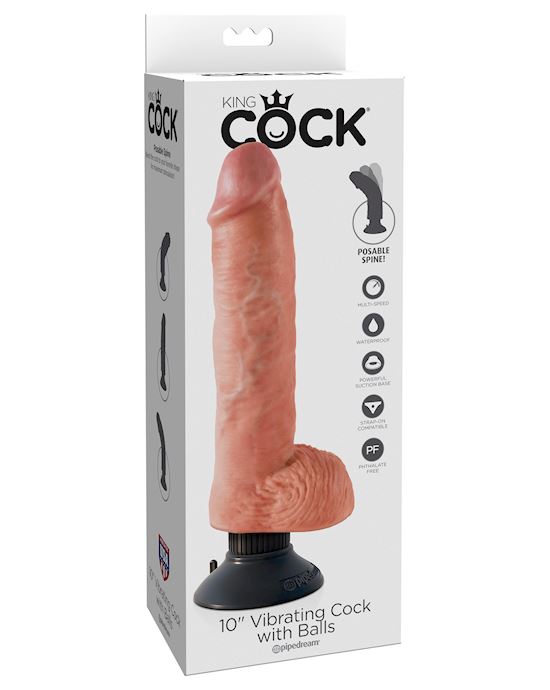 King Cock 10 Inch Vibrating Suction Cup Dildo