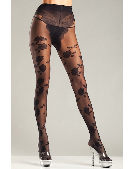 French Cut Floral Pantyhose
