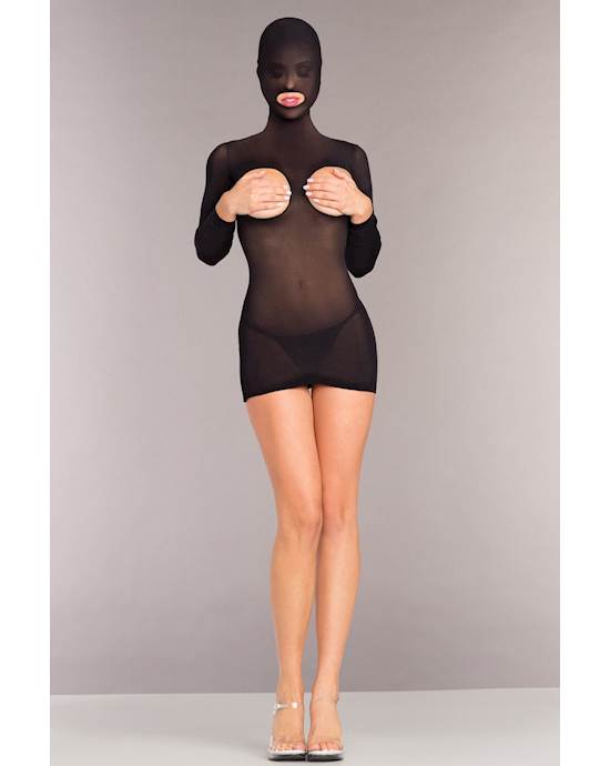 Opaque Cupless Hooded Minidress - O/s